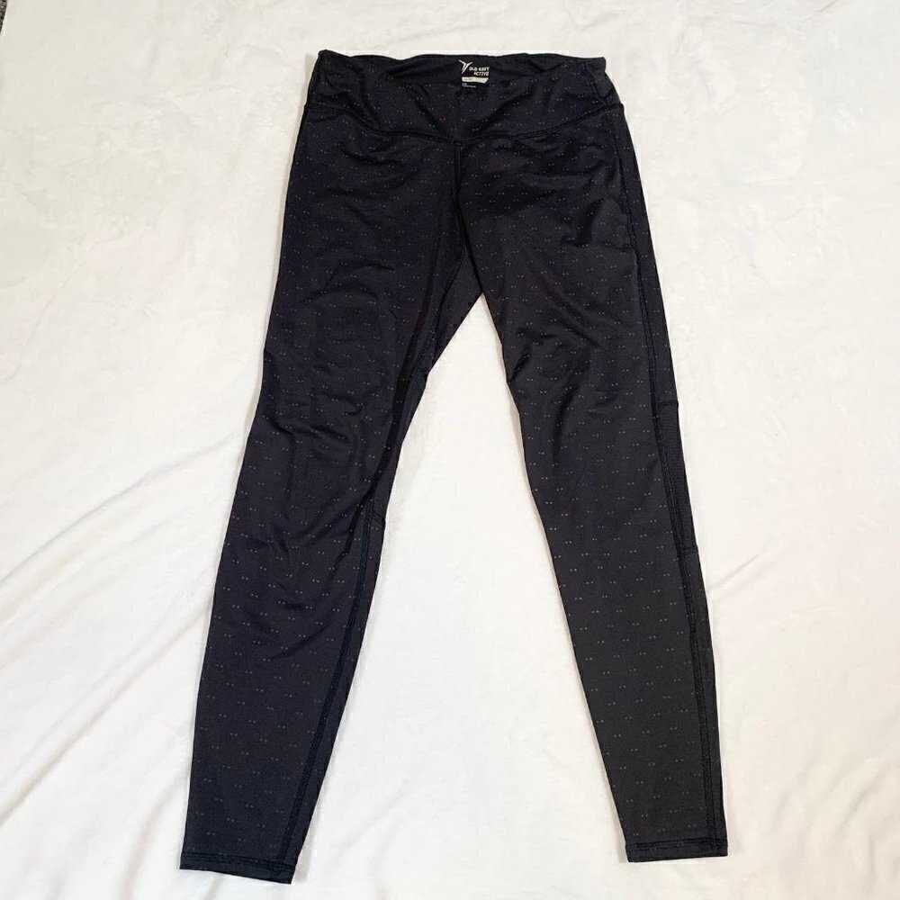 5/$25 Old Navy Active Go-Dry Leggings Women‎ Large Black Dot Mesh Athletic Pants